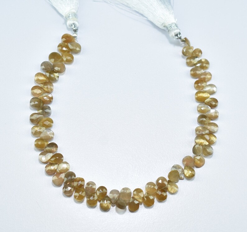 5.75X7.75MM Natural Golden Shine Moonstone Faceted Pear Shape Gemstone Briolette Beads 8 Inch Strand 5X7MM Moonstone Pear Faceted Beads
