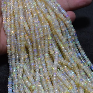 3.50mm - 4mm Ethiopian Opal Gemstone Rondelle Faceted Beads 16 Inch Strand, Natural Welo Opal Faceted Rondelle Beads, Fire Opal Beads