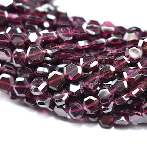 Cuentas de piedras preciosas facetadas en forma de hexágono bien cortadas de granate natural 13 pulgadas 1 hebra 5 mm - 5,50 mm