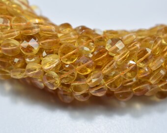 AAA Quality Natural Citrine Coin Shape Faceted Gemstone Beads 13 Inch 1 Strand 4.50mm