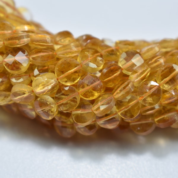 AAA Quality Natural Citrine Coin Shape Faceted Gemstone Beads 13 Inch 1 Strand 4.50mm