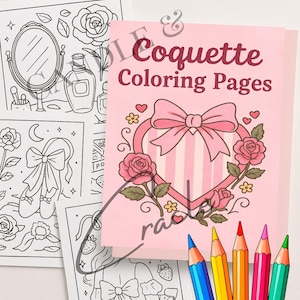 Messy Coquette Malvorlagen für Erwachsene und Jugendliche | 10 druckbare PDF- und JPEG-Seiten | Girly ästhetische Selbstfürsorge Aktivität | Sofort Download