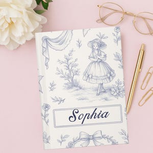 Blue Toile Personalized Journal, Customized Coquette Notebook for women, Custom Name Journal, Bridesmaid Proposal, Wedding Bridal Party Gift