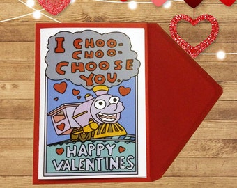Funny Valentines Day Card I Choo Choo Choose You - For Her For Him - For Girlfriend - For Boyfriend