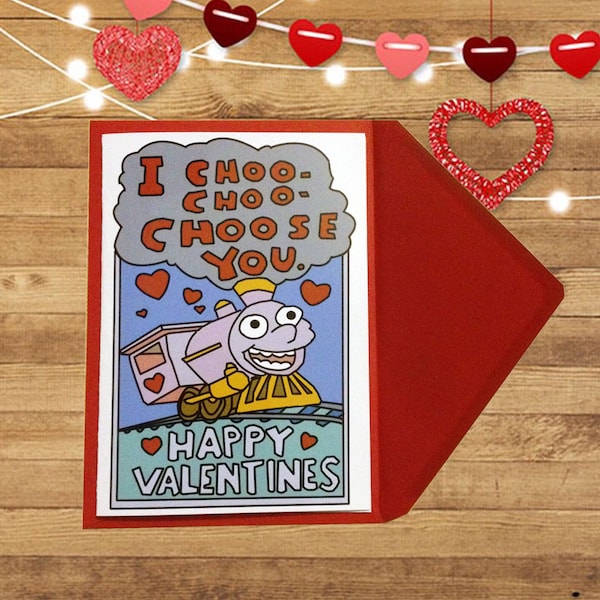 Funny Valentines Day Card I Choo Choo Choose You - For Her For Him - For Girlfriend - For Boyfriend