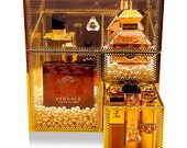 LORIINI Golden Vintage Metal Glass Cosmetic Makeup Organizer Perfume and Jewelry Organizer with 2 bags of FREE PEARLS
