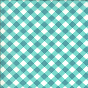 May include: A teal and white gingham pattern. The pattern is made up of small squares.