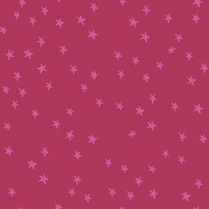 May include: A seamless pattern with pink stars on a crimson red background.