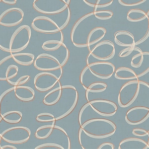 May include: A seamless pattern of white and gold swirls on a light blue background. The swirls are overlapping and create a sense of movement.