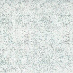 May include: A white background with a scattered pattern of small teal and gray dots.