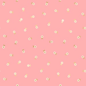 May include: A seamless pattern featuring small white flowers with gold leaves on a light pink background.