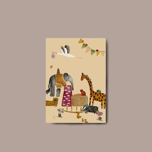 A6 postcard animal birthday party, greeting card, birthday card, postcard, birth, baby, cradle party