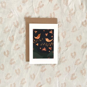 A5 Carte pliante Oiseaux la nuit, Carte de vœux, Carte d’anniversaire, Carte, Illustration, Art