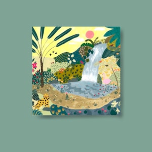 Karte Sommer Druck, 14x14, Grusskarte, Geburtstagskarte, Jahreszeiten, Dschungel , birthday card, animal, Tiere, children, love, Kinder