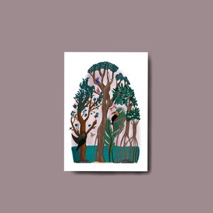 Carte postale A6 jungle dans un verre, oiseaux, carte de voeux, carte anniversaire, carte, illustration, art