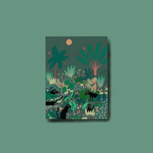 A6 postcard jungle with panthers, birds, greeting card, birthday card, card, illustration, art