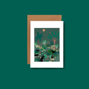 Carte pliante A5 jungle avec panthères, oiseaux, carte de voeux, carte d'anniversaire, carte, illustration, art
