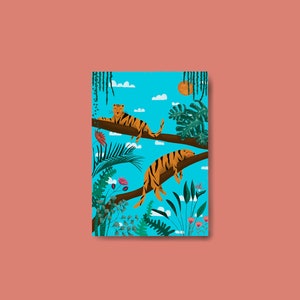 A6 Postkarte Tiger im Dschungel, Grusskarte, Geburtstagskarte, Karte, Illustration, Kunst