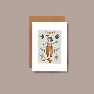 A5 Faltkarte auf die Geburt Strampler, Grusskarte, Geburtstagskarte, Doppelkarte birthday, Klappkarte, Tiere, children, love, Kinder, Baby