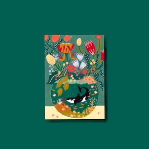 A6 Postkarte Orca in Vase Geburtstagskarte, Grusskarte, Ansichtskarte