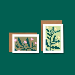 Conjunto de cartões feitos à mão A5 2 peças com estampa floral, cartões comemorativos, cartões de aniversário, cartão dobrável