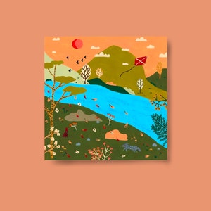 Biglietto stampa autunnale, 14x14, biglietto d'auguri, biglietto d'auguri, stagioni, giungla, biglietto d'auguri, auguri, animale, animali, amore, bambini