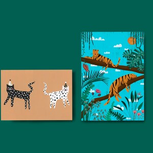 A6 Postkarten-Set mit Tierdruck 2 Stück, Grusskarten, Geburtstagskarten, Katzen, Tiger, geburtstagsparty, handmade, birthday card, funny