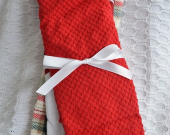 Bibs - Practical and Cute Towel Bibs for Toddlers and Babies - Set of 3 - Cabin Plaid, Valentine & Red