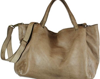 BZNA Bag Diana Taupe Mud Italy Designer Women's Handbag Shoulder Bag Leather Shopper New