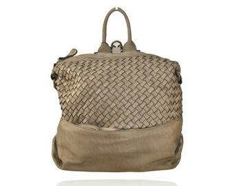 BZNA Bag Mona Taupe  Backpacker Designer Rucksack Ledertasche Damenhandtasche