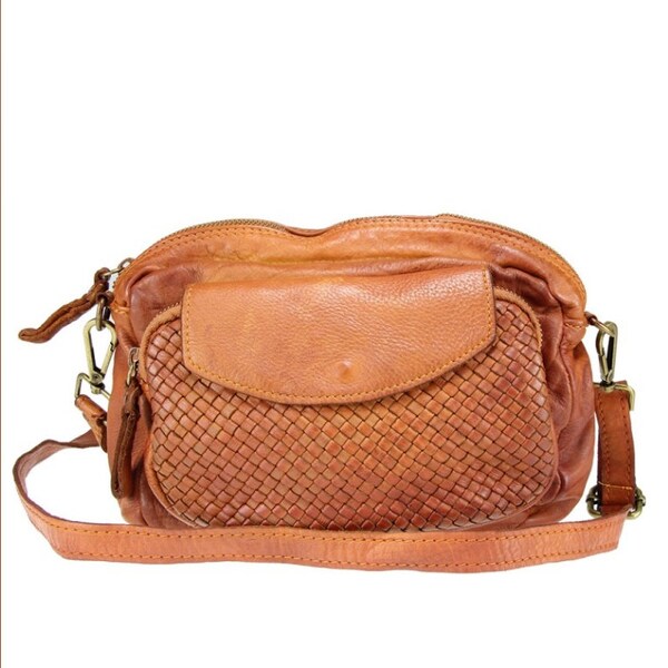 BZNA Bag Macy Cognac Italy Designer Clutch Braided Leather Bag Shoulder Bag