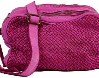 BZNA Bag Lucy Pink fuxia Italy Designer Clutch Braided Ledertasche Umhängetasche Damen Handtasche Schultertasche Tasche Leder Shopper Neu