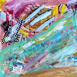 Small mini 8x8 original hand-painted abstract painting on paper, colorful acrylic paint and ink, affordable abstract wall art, unique gift