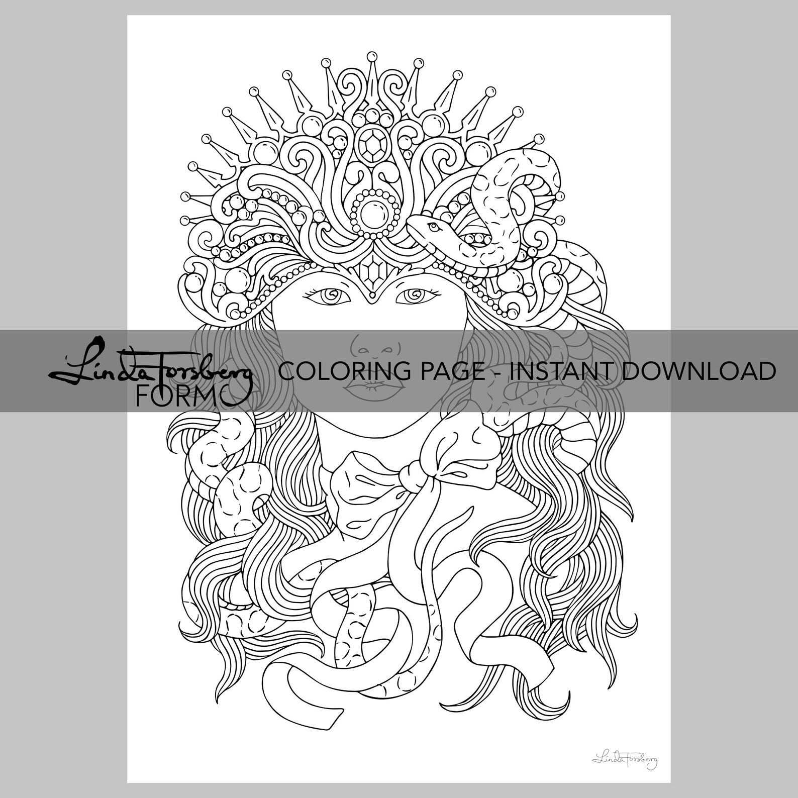 Snake Queen PDF coloring page Instant Download Printable | Etsy