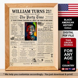 21st Birthday Newspaper Gift 21 years back in 2004 Personalized Him Her birthday party decoration sign idea DIY Printable Digital PDF File