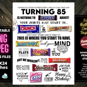 Póster de dulces para imprimir por el 85.° cumpleaños / Letrero de dulces para cumpleaños / Ideas para regalos de nacidos en 1939 / Candygram / Tablero de cumpleaños divertido / Decoración de fiesta DIY