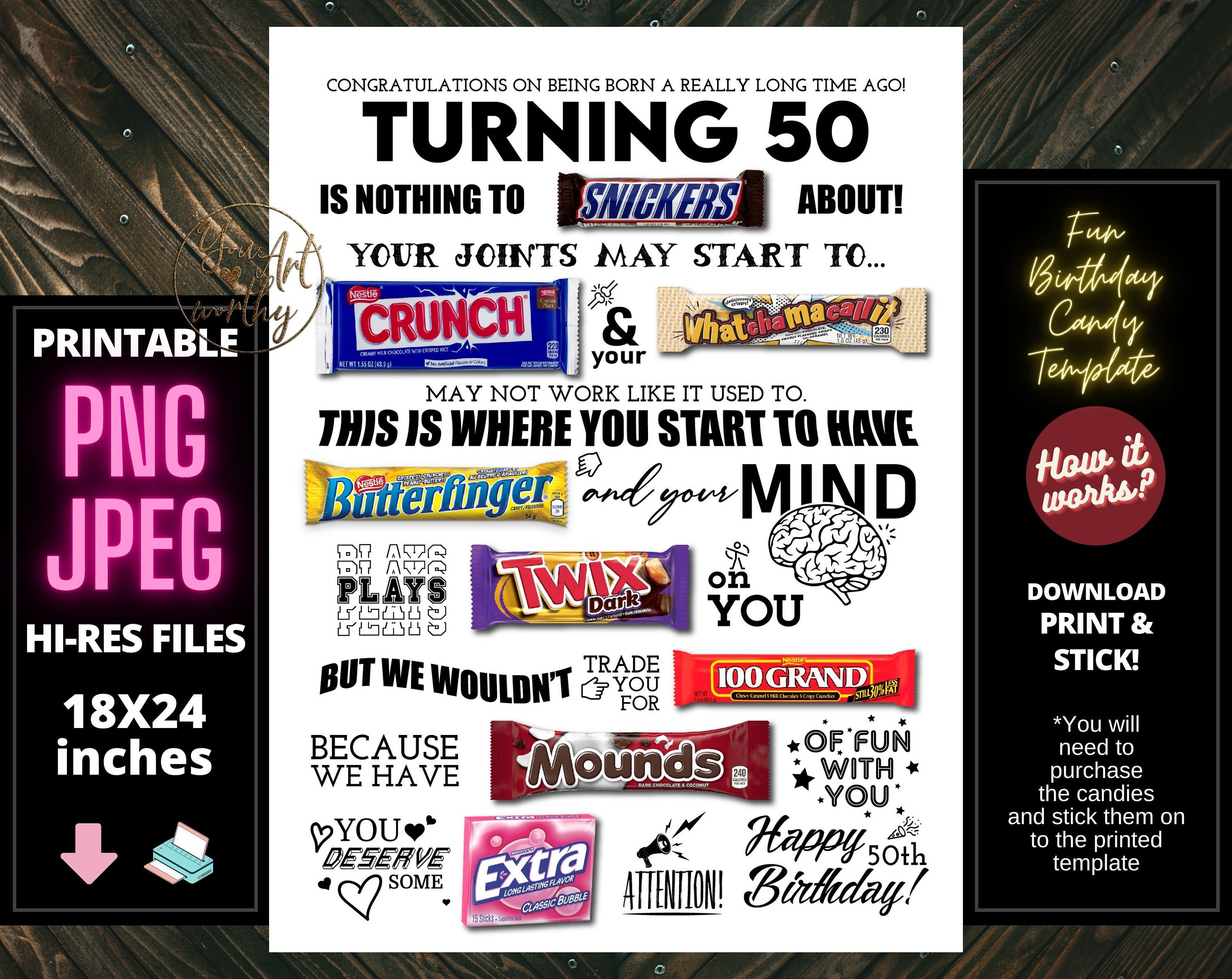 50th Birthday PRINTABLE Candy Poster Birthday Candy Sign 50th Birthday ...