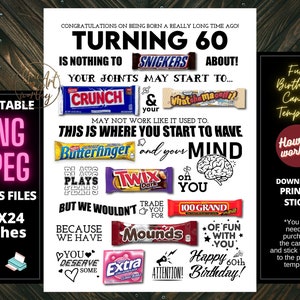 Affiche de bonbons imprimable pour 60e anniversaire | Signe de bonbon d'anniversaire | Née en 1964 Idées cadeaux | Bonbons | Tableau d'anniversaire amusant | Décoration de fête bricolage