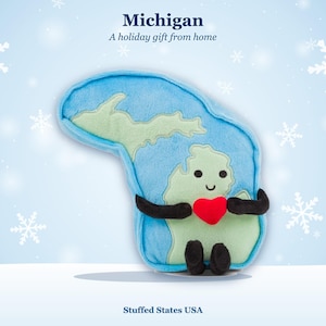 Michigan Stuffed State Plush, Michigan Christmas Gift for Her, Great Lakes State Gift, Detroit Lake Life Decor