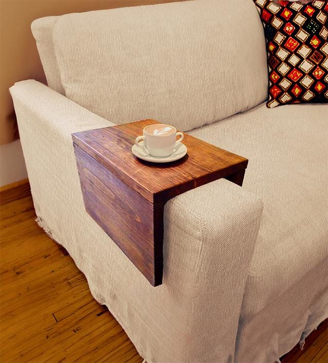 Wood Armrest Table, C Table, Coffee Table Couch Tray, Laptop Desk