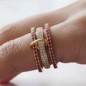 Ruby Diamond Interlocking Ring, 14k Gold Multi Linked Connected Band, Gift For Her
