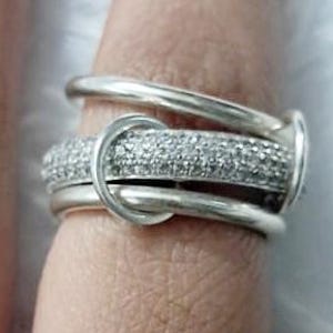 Diamond Ring, 3 Interlocking Spinner Band Ring, Triple Band Ring, Eternity Band Ring, Stacking Silver Band Ring, Gifts For Her Fine Jewelry