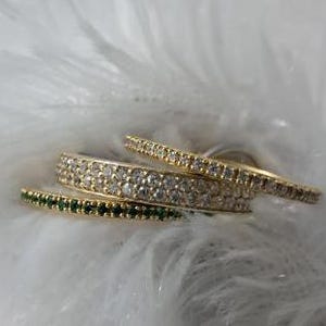 Emerald Ring, Diamond ring, Triple Stacking Rings, 14k Yellow Plated Rings, Promise Band Rings, Trio Interlocking band Ring, Gifts For Her