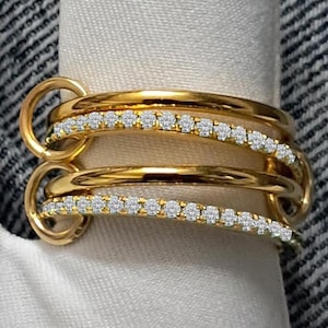Diamond Interlocking Four Band Rings, 14k Yellow Gold Stacking Rings, Bridal Ring Sets, Eternity Statement Stacking Ring, Promise Ring Her