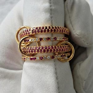 Ineinander greifender Ring aus Rubin und Diamant, 925er Silberring, Geschenk zum Muttertag