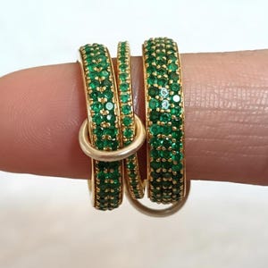 Emerald Interlocking Ring, 925 Sterling silver Spinner chunky stacking band, gift for her