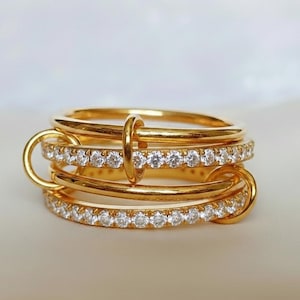 Diamant-Verschlussring, vier verbundene Band, 925 Sterlingsilber-handgefertigter Schmuck