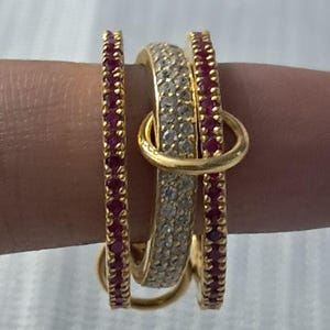 Ruby Ring, Diamond Ring, Triple Interlocking Band Ring, 18k Yellow Plated Wedding Ring, Anniversary Eternity Band Ring, Spinner Ring Gifts