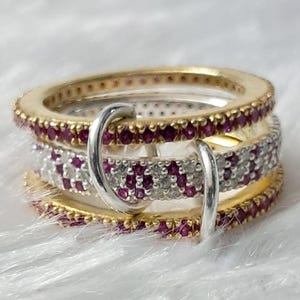 Ruby Ring, Diamond Ring, Triple Interlocking Band Ring, 18k Yellow Plated Wedding Ring, Anniversary Eternity Band Ring, Spinner Ring Gifts