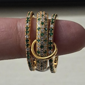 Emerald and diamond 3 Interlocking Band Ring, 18k Yellow Plated Wedding and Engagement Band Ring, 925 Sterling Silver Ring Gift For Her